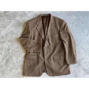 Hardy Amies Savile Row Wool Camel Hair Blazer Suit Jacket 46L Brown Houndstooth